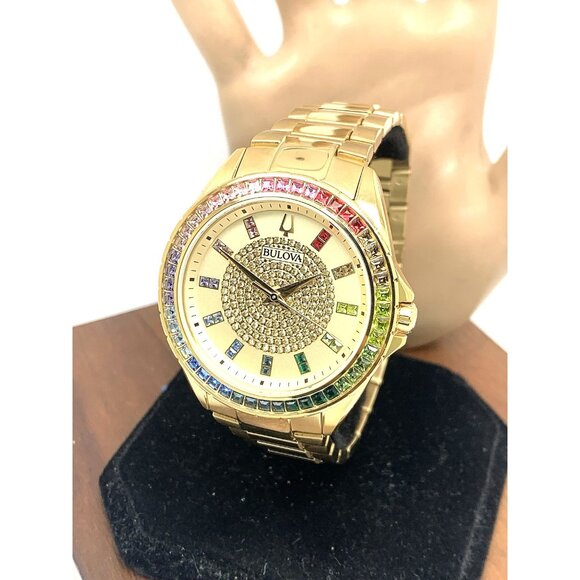 Bulova Mens Watch 98L263 Phantom Quartz Gemmed Rainbow Gold Stainless Steel 40mm - Picture 1 of 13